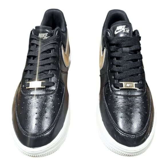 NIKE Air Force 1 Low 'Metallic Swoosh Black' Sneakers Size 9.5 - Picture 4 of 16